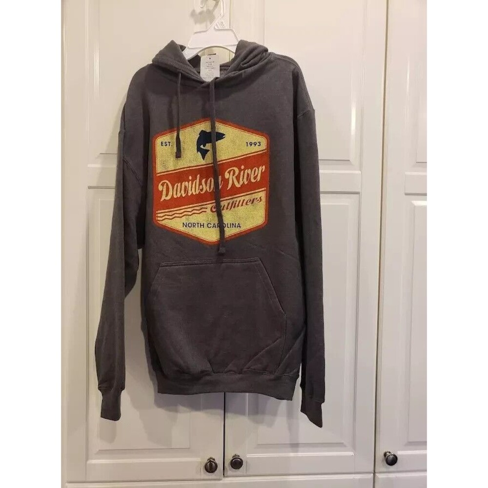 Davidson River Outfitters Gray Hoodie Sweatshirt - MENS LARGE -NEW